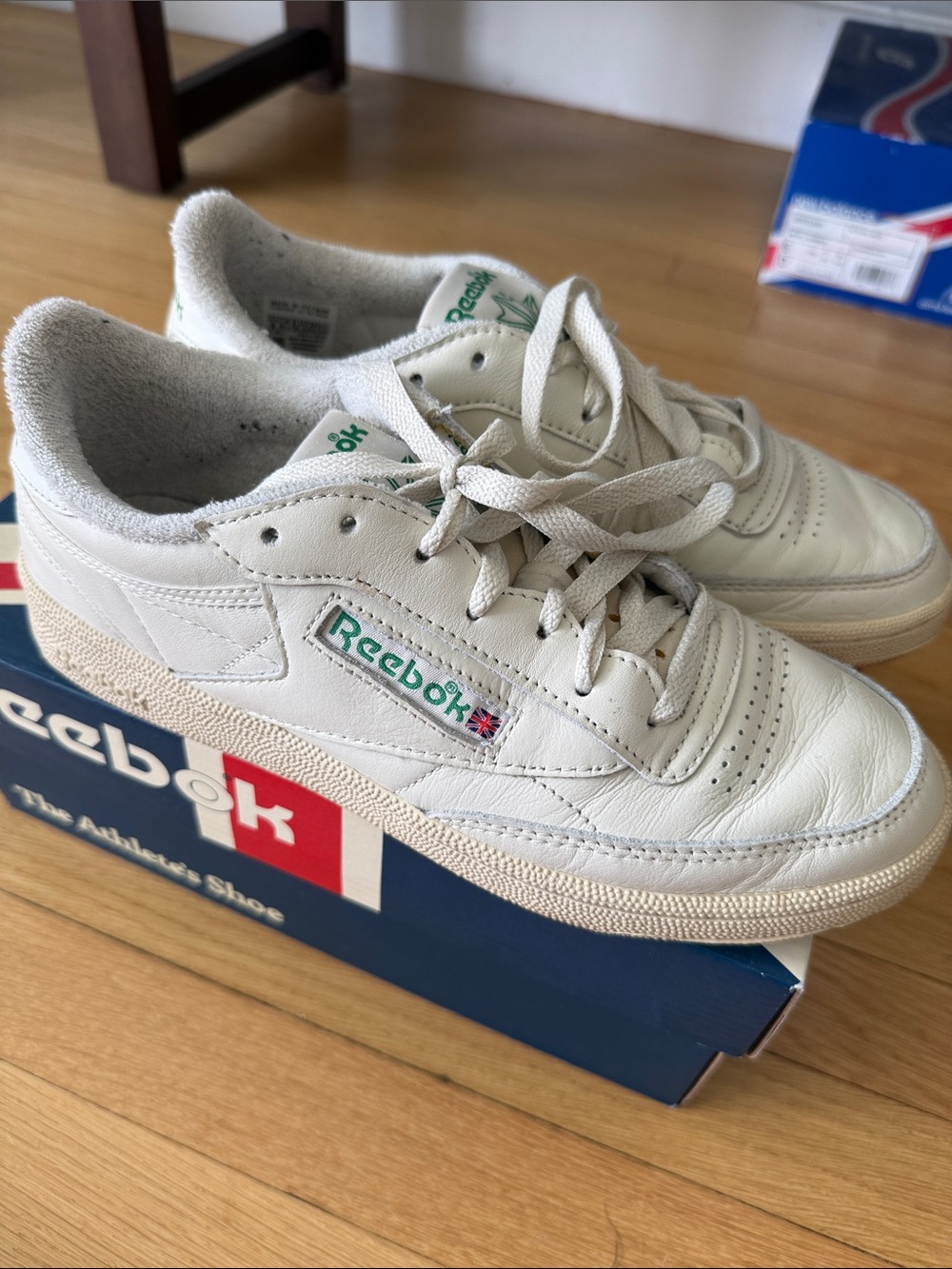 Reebok Off-White Leather Sneakers with Green Logo